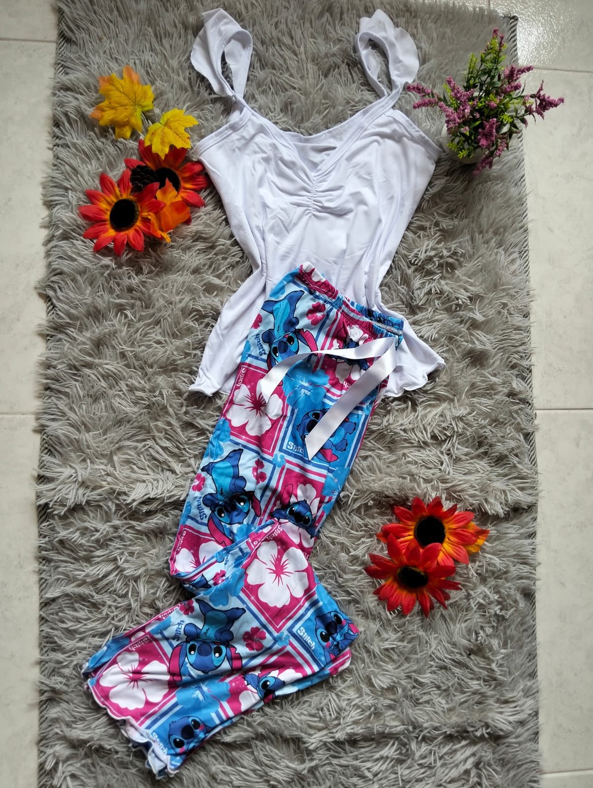 PIJAMA DAMA DULCES SUEÑOS – BLUSA DE TIRAS Y PANTALÓN ESTAMPADO