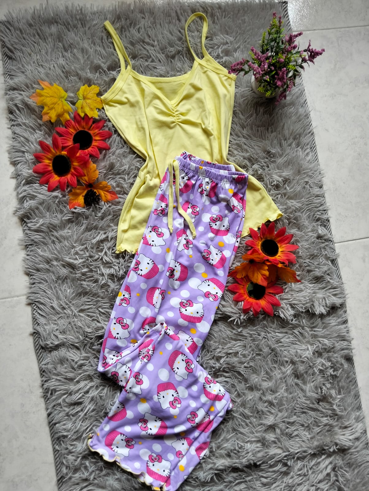 PIJAMA DAMA DULCES SUEÑOS – BLUSA DE TIRAS Y PANTALÓN ESTAMPADO