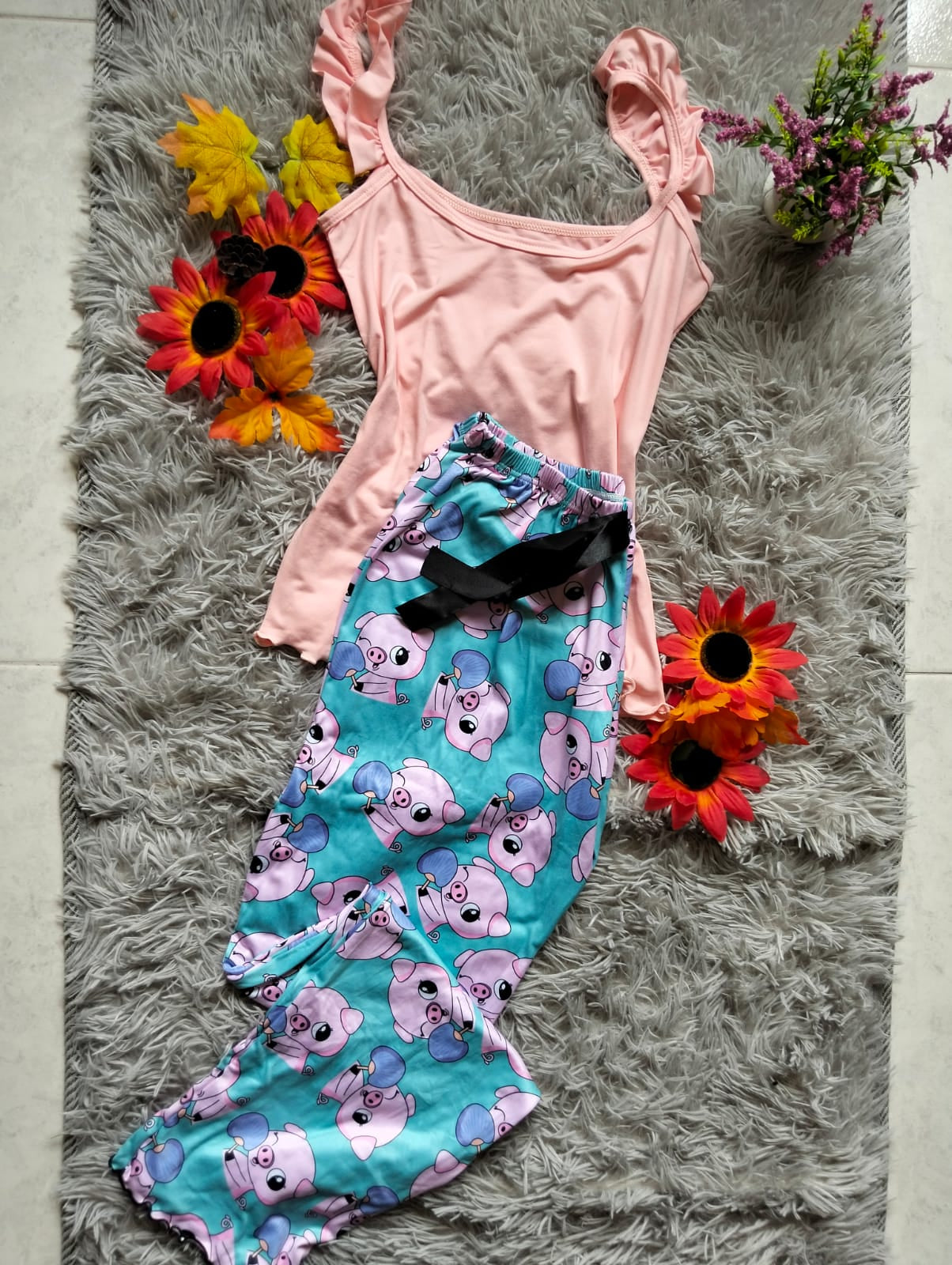 PIJAMA DAMA DULCES SUEÑOS – BLUSA DE TIRAS Y PANTALÓN ESTAMPADO
