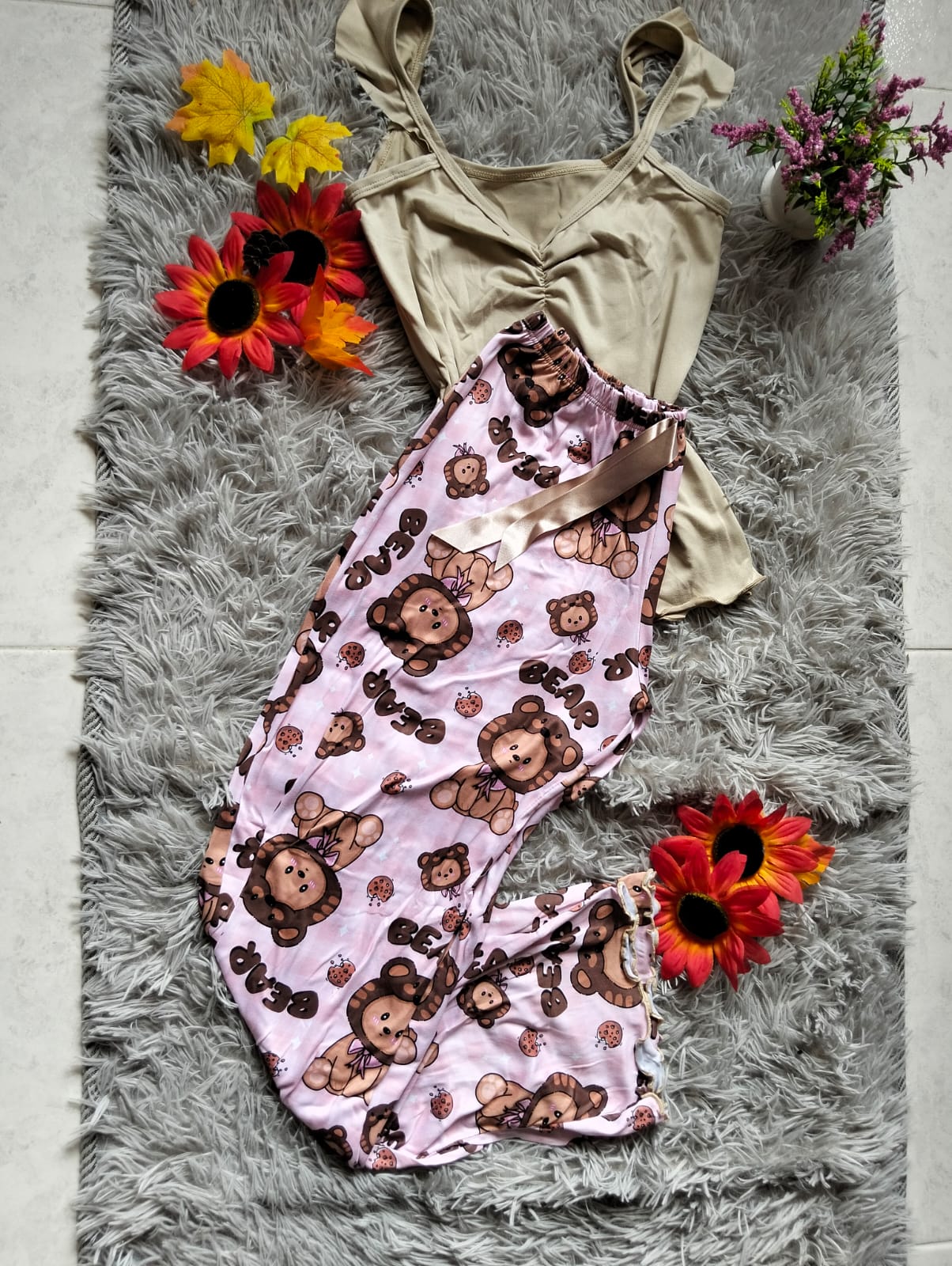 PIJAMA DAMA DULCES SUEÑOS – BLUSA DE TIRAS Y PANTALÓN ESTAMPADO