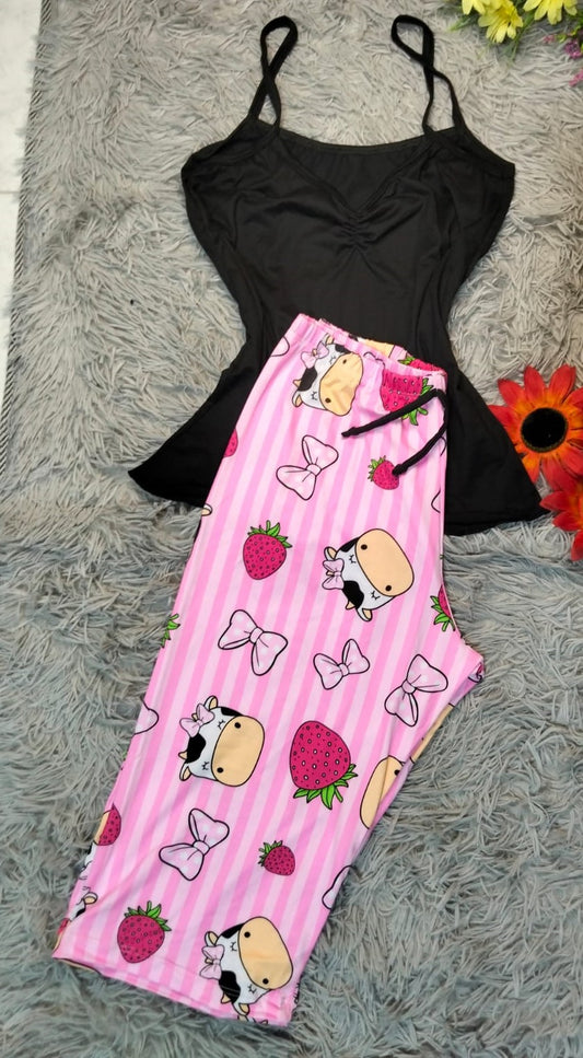 PIJAMA IVANNA– CAPRI Y BLUSA DE TIRAS SÚPER CÓMODA