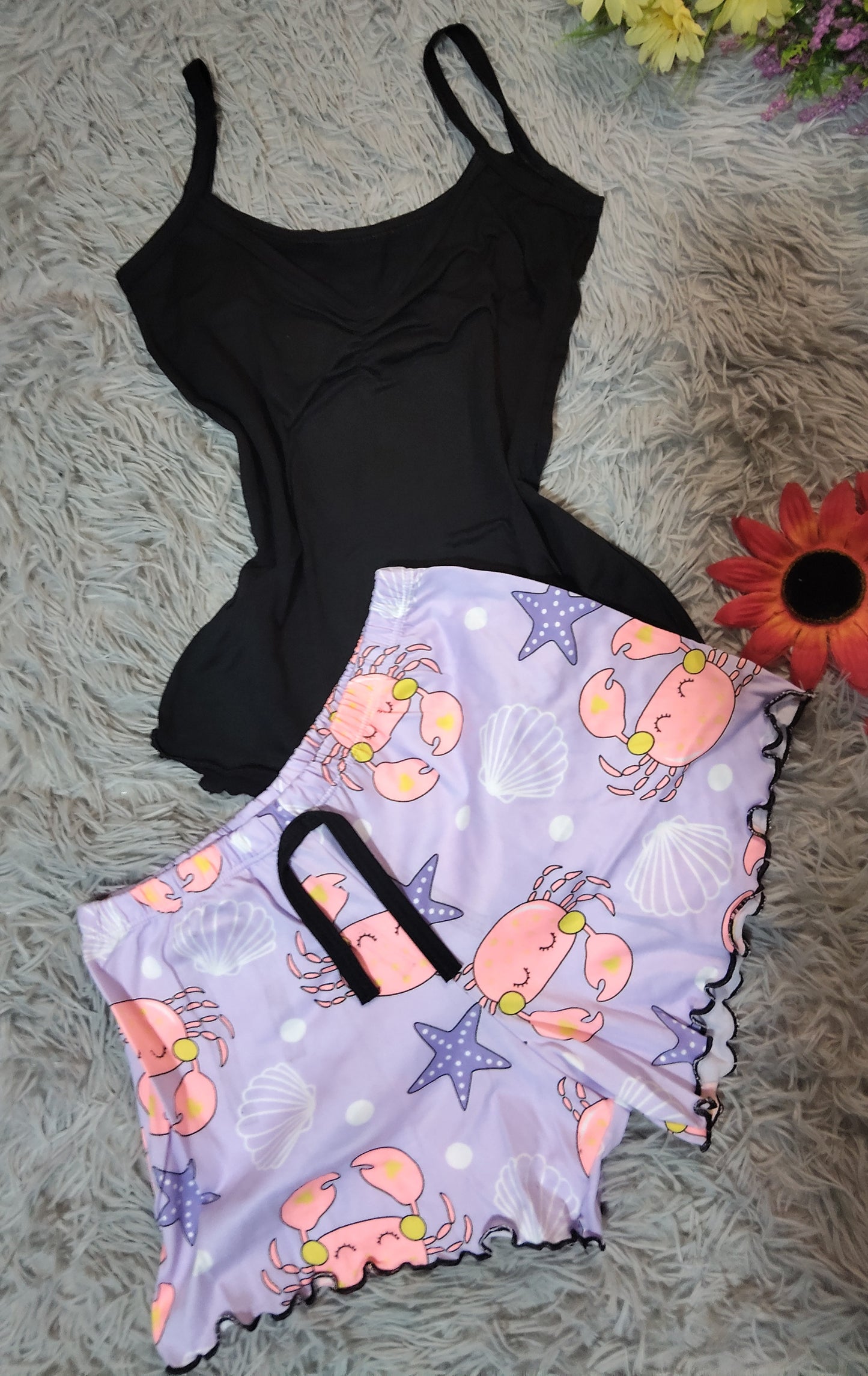 PIJAMA DAMA SENSUALIDAD – BLUSA DE TIRAS Y SHORT ESTAMPADO