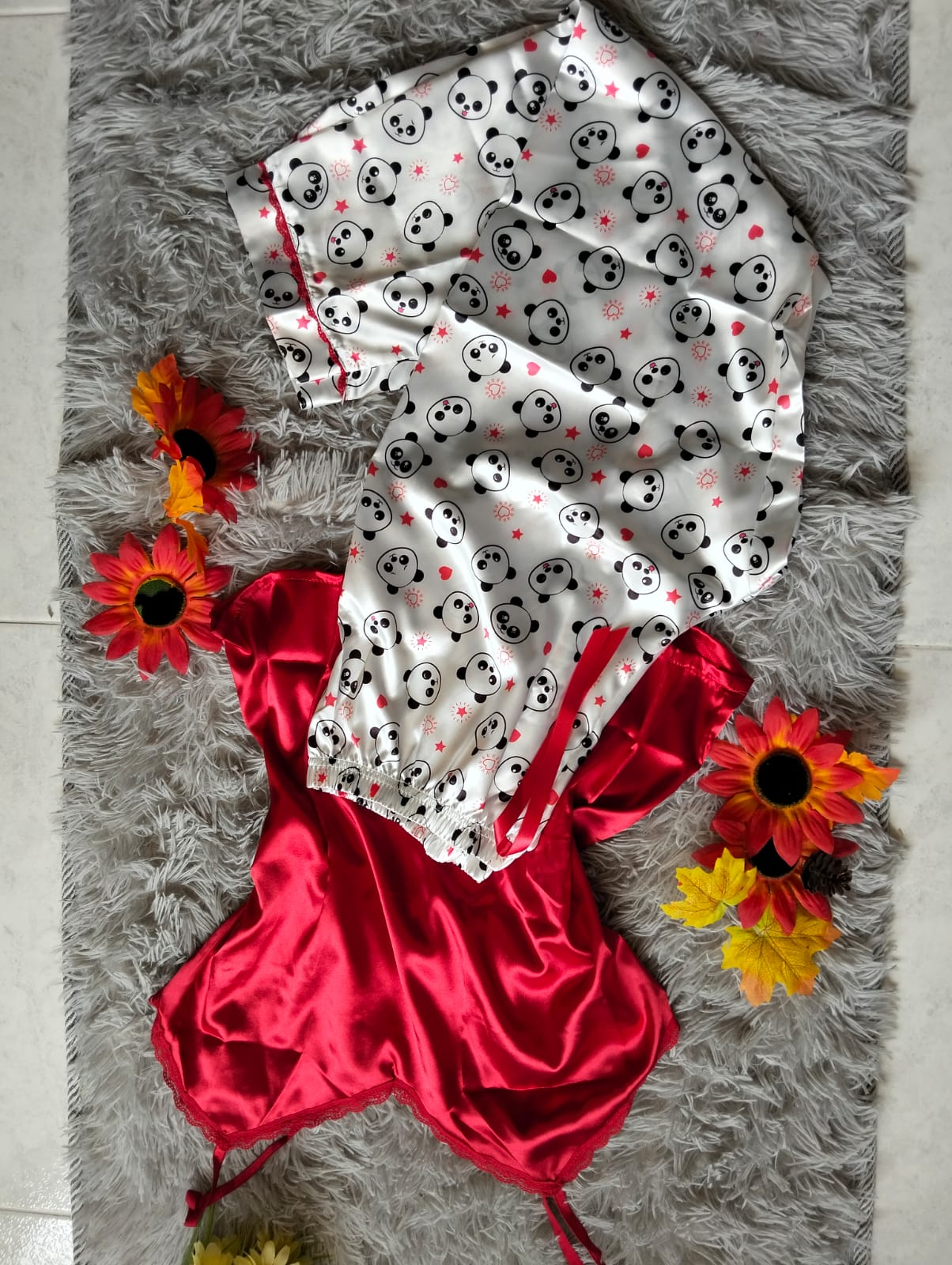 PIJAMA SATINADA DAMA – TOP CON ENCAJE Y PANTALÓN LARGO